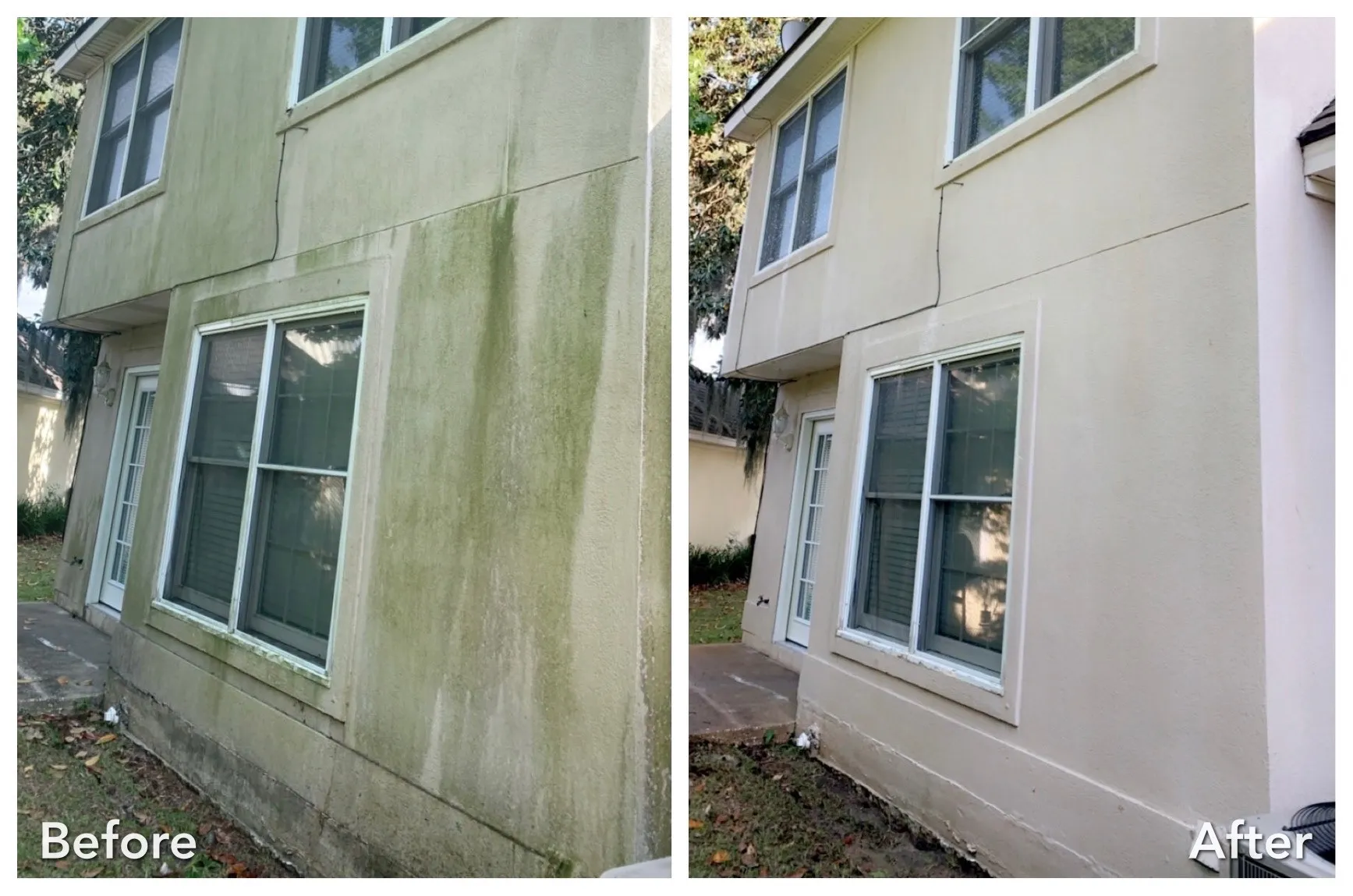 Before and after vinyl siding soft washing